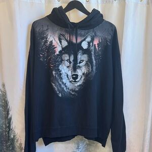 Allsaints Black Hoodie with Wolf Graphic size L